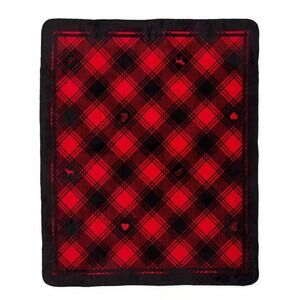 Victoria's Secret PINK Cozy Black & Red Plaid Sherpa Holiday Blanket
